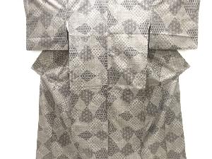 幾何学に古典柄織り出し本場泥大島紬着物(9マルキ)